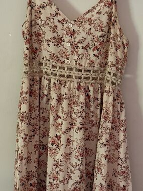 GOMORN Floral Maxi Dress Medium Boho Cottagecore Lace Trim Sundress